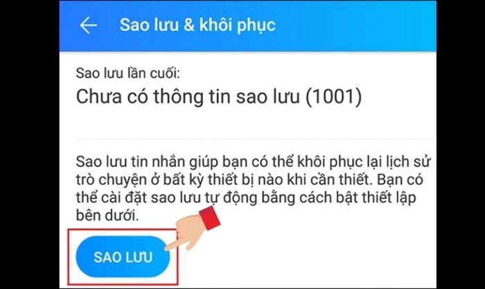 Nhấn vào Sao lưu và chờ hệ thống thực hiện sao lưu dữ liệu
