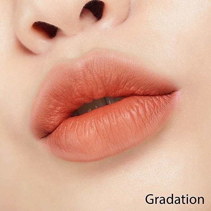 the color showing a gradient, faded effect on lips