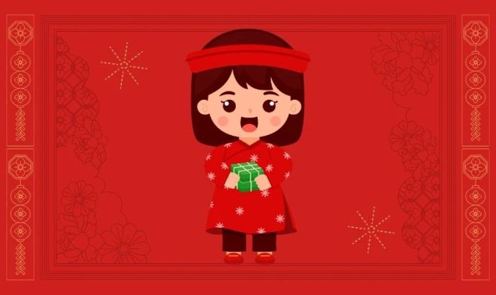 Hình nền PowerPoint Tết phong cách chibi