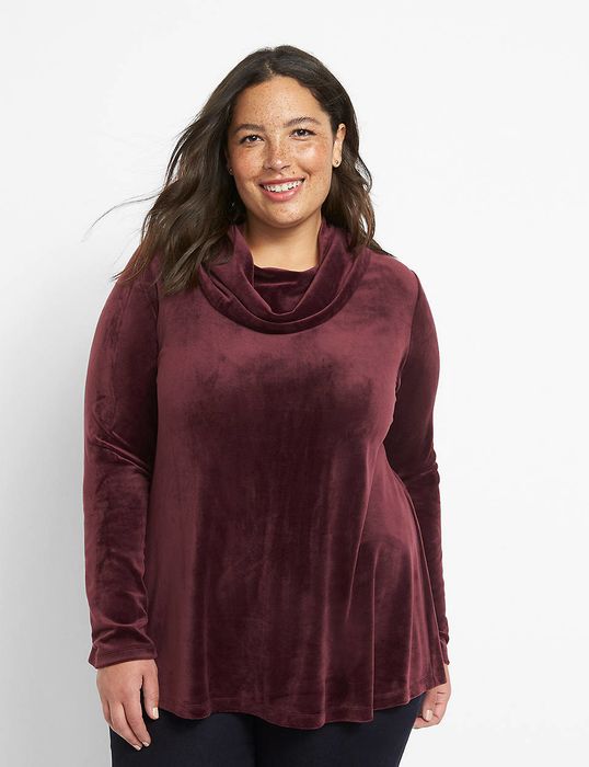 model showcasing a velour pullover