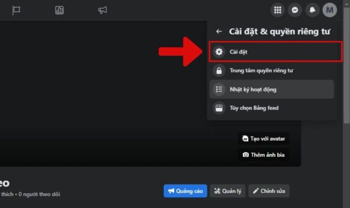 nhấn vào cài đặt để chỉnh sửa link fanpage