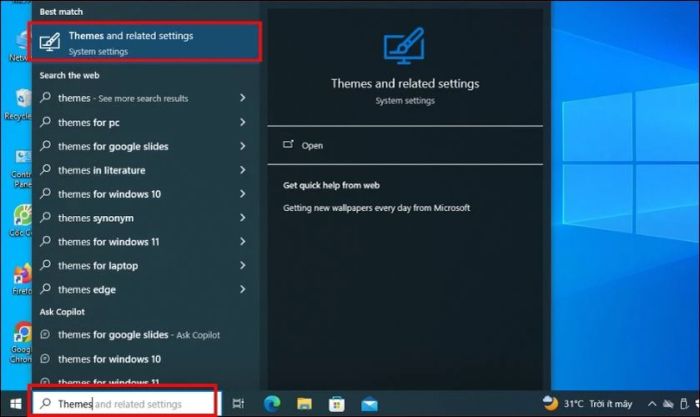 Chọn Themes and related settings