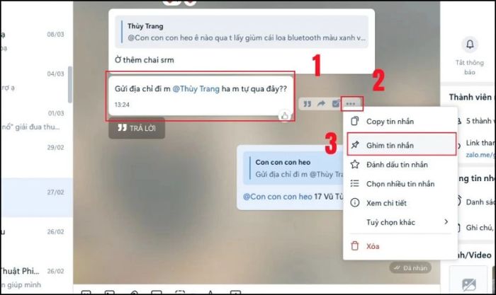 Nhấp vào biểu tượng 3 chấm ngang và chọn Ghim tin nhắn
