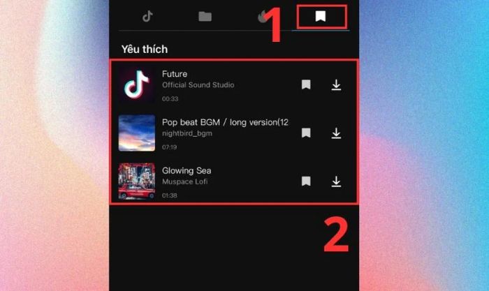 Nhấn Yêu thích để chọn âm thanh yêu thích trên Capcut