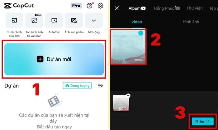 Tại giao diện chính của ứng dụng, bạn nhấn vào nút Dự án mới