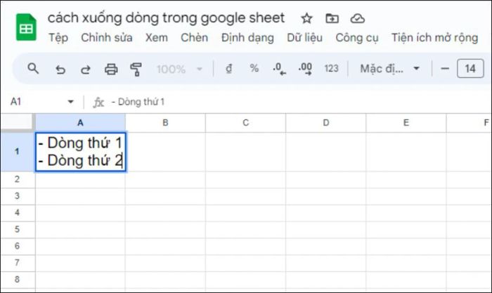 Con trỏ sẽ di chuyển xuống dòng tiếp theo trong ô