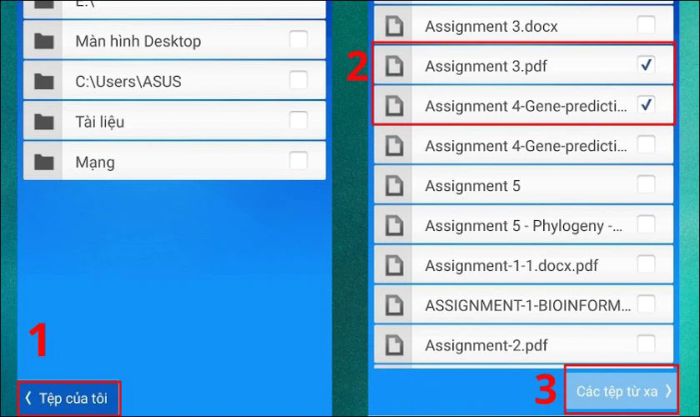 Chọn mục Tệp của tôi và chọn file cần truyền sang máy tính