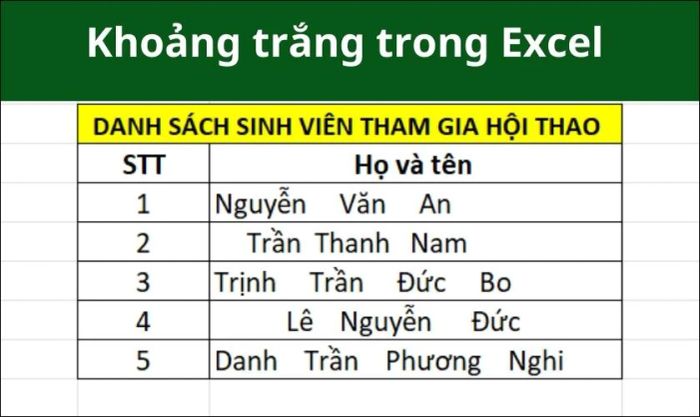 lỗi khoảng trắng trong Excel
