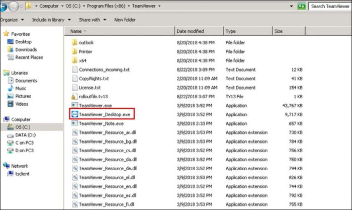 TeamViewer tải về trên Windows sẽ có định dạng file .exe