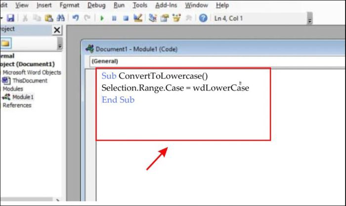 Trong cửa sổ module mới, hãy nhập đoạn mã vào.
