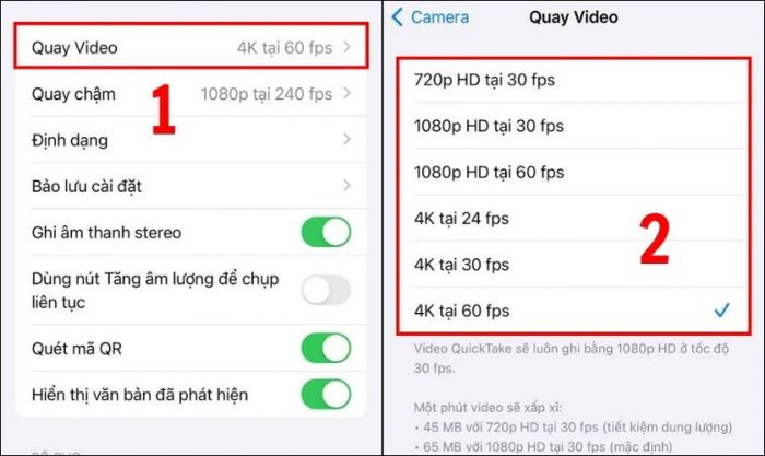 Quay lại phần Camera và chọn mục Quay video
