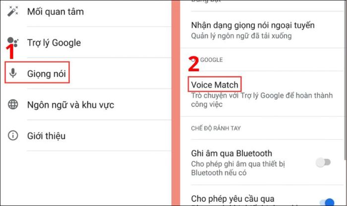 Chọn mục Giọng nói và nhấn vào Voice Match để thiết lập