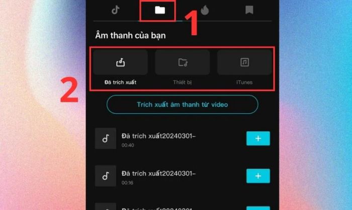 Nhấn Âm thanh của bạn để trích xuất âm thanh từ thiết bị hoặc iTunes