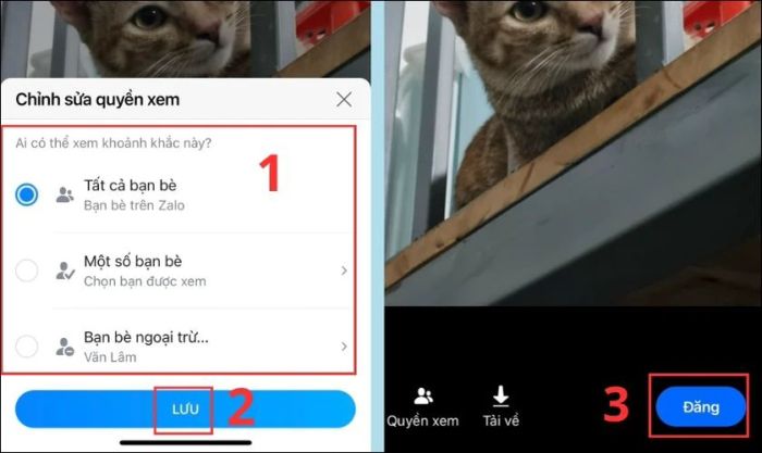 Thiết lập Quyền xem và nhấn nút Đăng để chia sẻ