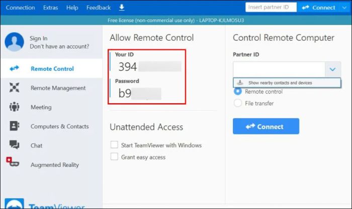 Kết nối điện thoại với máy tính thông qua TeamViewer