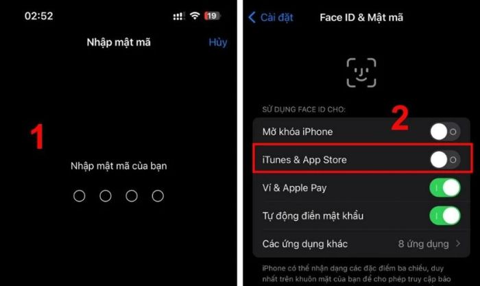 Tắt tính năng trong mục iTunes & App Store để hoàn tất quá trình tải ứng dụng mà không cần nhập mật khẩu
