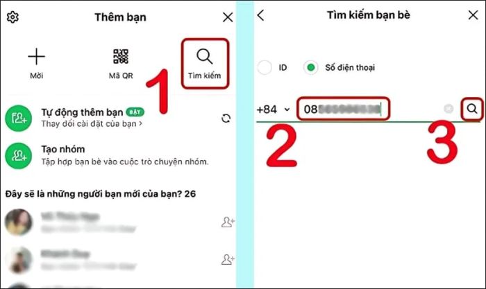 Nhập hoặc dán số điện thoại vào ô và nhấn biểu tượng kính lúp