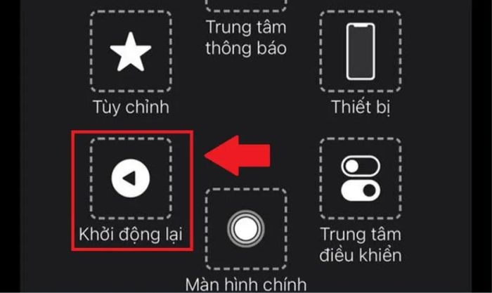 Nhấn vào biểu tượng để thêm tính năng Khởi động lại
