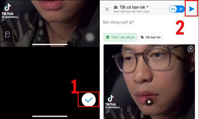 Tùy chỉnh video và nhấn biểu tượng chữ V ở phía dưới màn hình để hoàn thành việc đăng video lên nhật ký Zalo