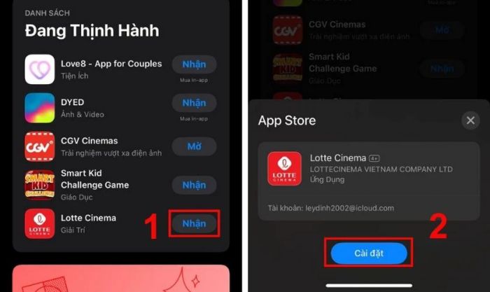 Chỉ cần chọn Cài đặt để tải ứng dụng trên iPhone mà không cần nhập mật khẩu
