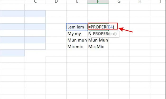 Hướng dẫn sử dụng hàm PROPER để viết hoa chữ cái đầu tiên