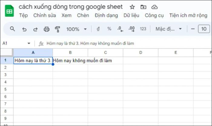 Di chuyển đến ô cần xuống dòng