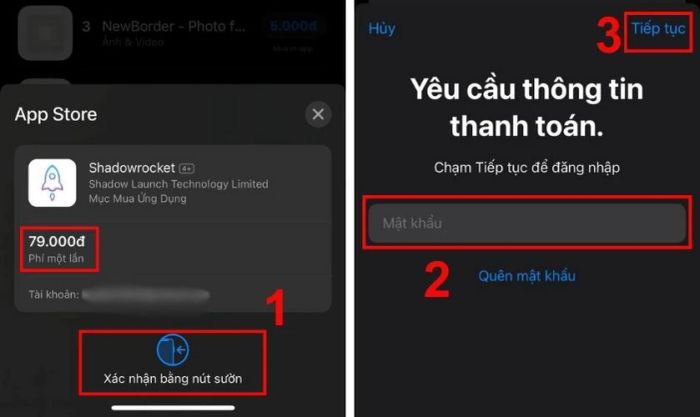 Nhập thông tin thanh toán theo hướng dẫn để hoàn thành quá trình trả phí