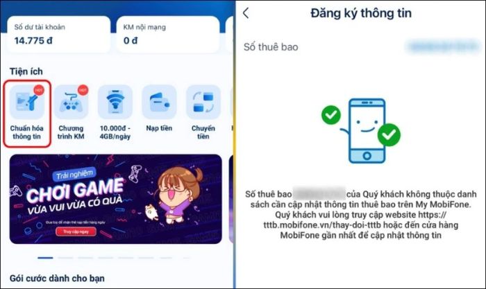 Chọn mục Chuẩn hóa thông tin