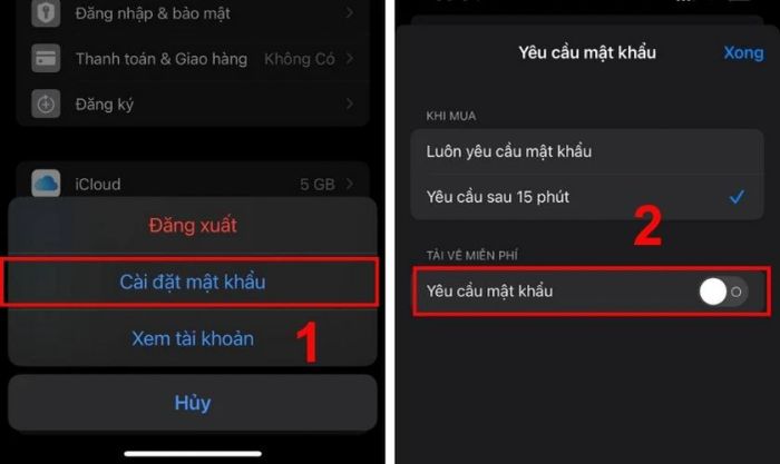 Tắt tính năng Yêu cầu mật khẩu bằng cách gạt thanh và nhấn Xong