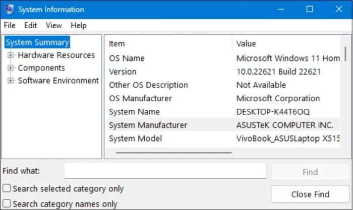 Xem chi tiết thông tin máy tính trong cửa sổ System Information