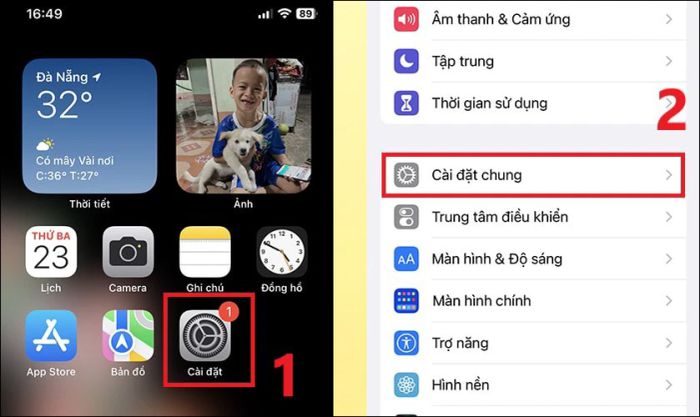 Mở Cài đặt và chọn Cài đặt chung