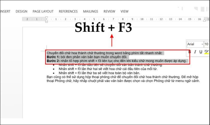 Hướng dẫn sử dụng phím tắt để chuyển đổi chữ in hoa thành chữ thường