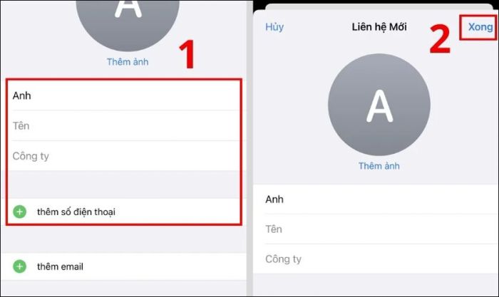 Nhấn chọn Xong để hoàn thành quá trình lưu số điện thoại trên iPhone