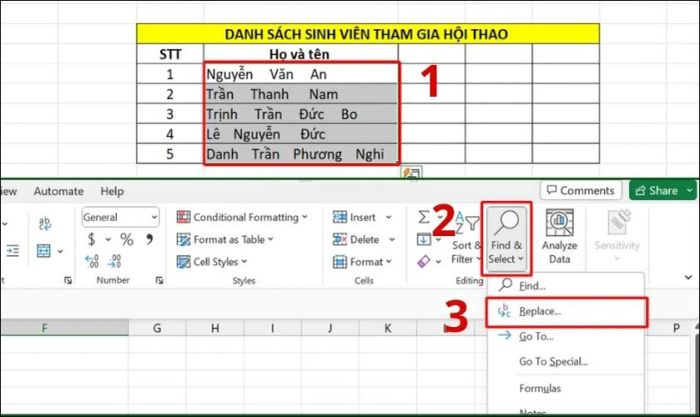 Cách xóa khoảng trắng bằng Find & Replace trong Excel