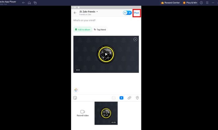 Chỉnh sửa bài đăng theo ý muốn và nhấn Post để hoàn thành việc đăng video lên nhật ký Zalo mà không bị giảm chất lượng