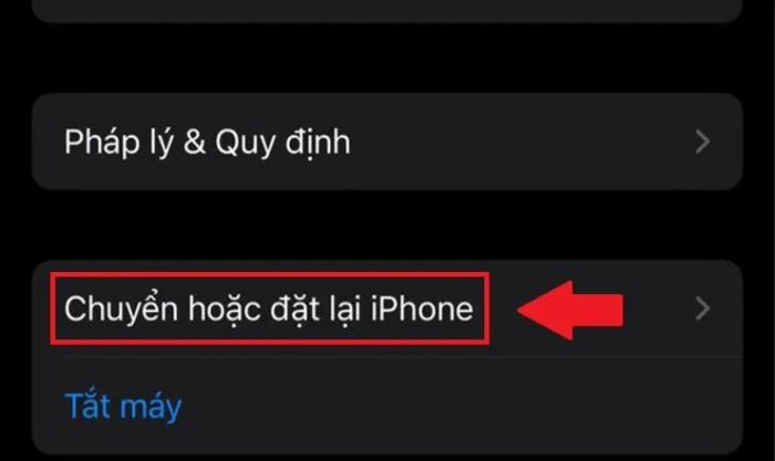 Nhấn chọn Chuyển hoặc đặt lại iPhone