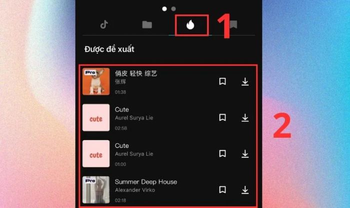 Nhấn Được đề xuất để chọn âm thanh mà Capcut gợi ý