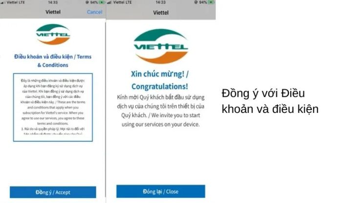 chọn Đồng ý để bắt đầu thiết lập eSim cho Apple Watch Viettel