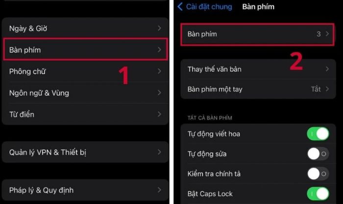 Nhấn vào mục Bàn phím, sau đó chọn Bàn phím thêm một lần nữa.