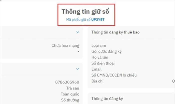Màn hình sẽ hiển thị Mã phiếu giữ số