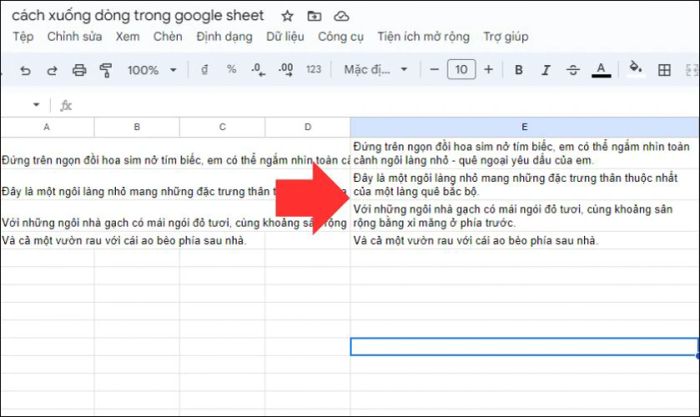 Lưu ý khi thực hiện xuống dòng trong Google Sheets