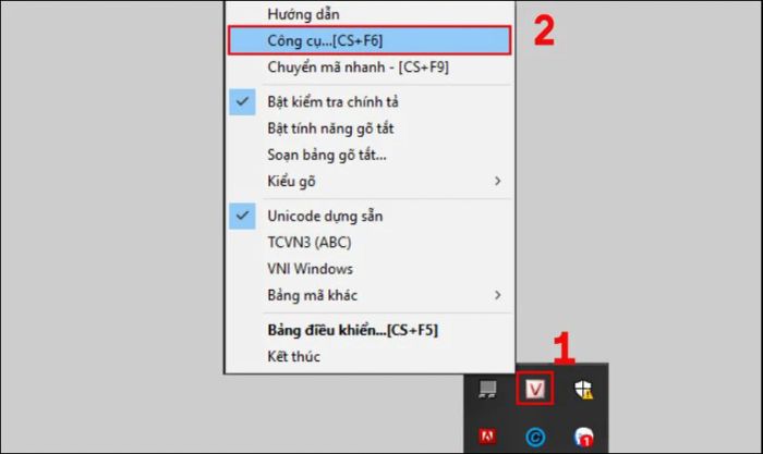 Nhấn vào biểu tượng Unikey và chọn Công cụ…[CS+F6].