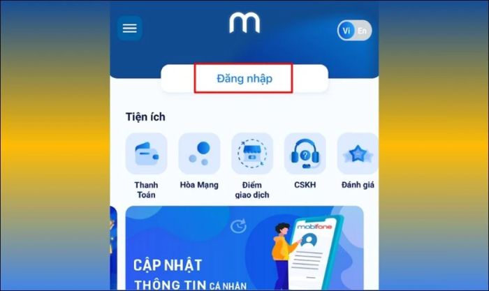 Chọn Đăng nhập vào tài khoản MobiFone