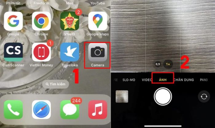 Hướng dẫn chụp liên hoàn trên iPhone bằng cách vuốt nút chụp sang trái - Bước 1