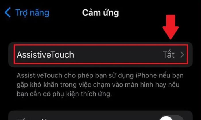 Tìm và chọn phần Cảm ứng