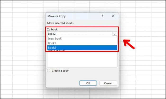 Chọn vị trí tệp Excel mà bạn muốn sao chép đến