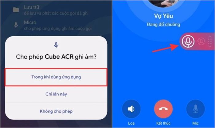 Nhấn vào biểu tượng micro của Cube ACR để bắt đầu ghi âm
