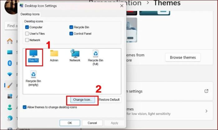 Nhấn vào nút Change Icon để hiện ra danh sách các biểu tượng được đề xuất