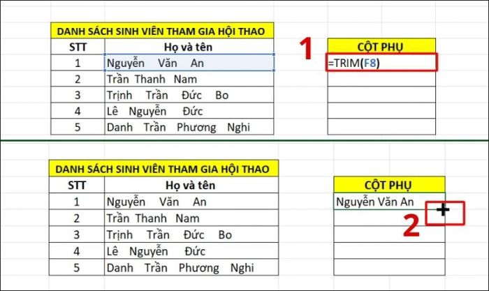 Hàm TRIM giúp xóa các khoảng trắng trong Excel.