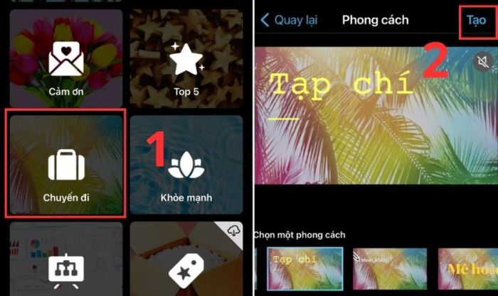 Chọn một chủ đề trailer và nhấn Tạo